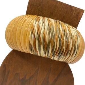 Vintage Woven Rattan Bangle‎ Bracelet Natural Straw Raffia Boho Tan Earth Tones